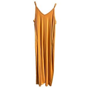 Women's L Brown Solid Knit V-Neck Strappy Adjustable Strap Maxi Slip Dress